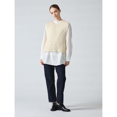 美品 mizuiro ind サイドリボンスタンドカラーシャツ 白 コットン mizuiro ind スタンドカラーサイドリボンシャツ | mizuiro