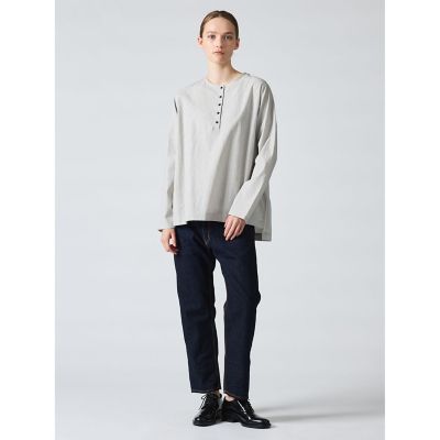 mizuiro ind タグ付き ストライプヘンリーネックシャツ mizuiro ind ストライプヘンリーネックシャツ