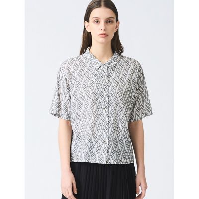 ＜mizuiro ind (Women)＞ｍｉｚｕｉｒｏ　ｉｎｄ　カットジャカードハーフスリーブシャツ