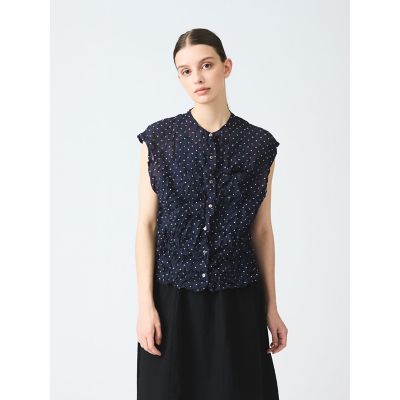 ＜mizuiro ind (Women)＞ｍｉｚｕｉｒｏ　ｉｎｄ　ドットプリントキャッチワッシャーノースリーブシャツ