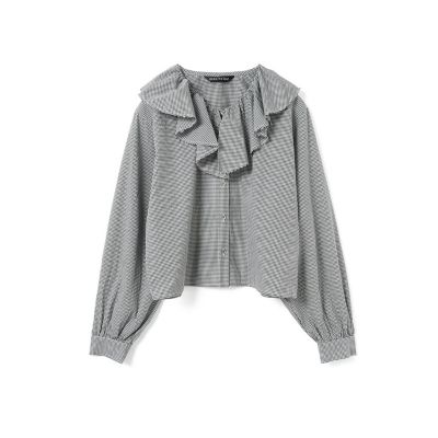 mizuiro ind チェックフリルギャザーカラーシャツ | mizuiro