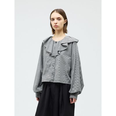 mizuiro ind チェックフリルギャザーカラーシャツ | mizuiro