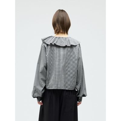 mizuiro ind チェックフリルギャザーカラーシャツ | mizuiro