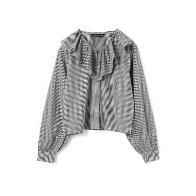 mizuiro ind チェックフリルギャザーカラーシャツ | mizuiro
