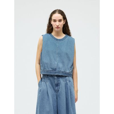 ＜mizuiro ind (Women)＞ｍｉｚｕｉｒｏ　ｉｎｄ　デニムベスト（ＢＬＥＡＣＨ）