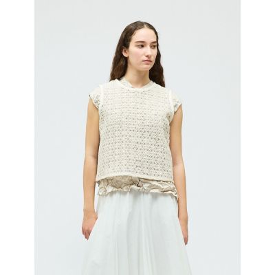 ＜mizuiro ind (Women)＞ｍｉｚｕｉｒｏ　ｉｎｄ　レースクルーネックベスト