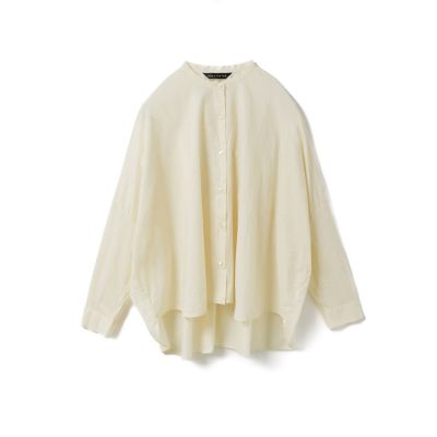 ミズイロインド バックギャザーワイドシャツ モカ バンドカラー