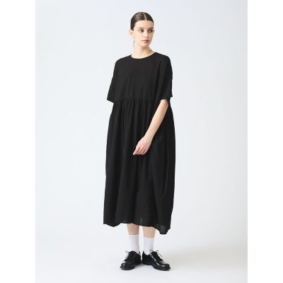 ＜mizuiro ind (Women)＞ｍｉｚｕｉｒｏ　ｉｎｄ　カットジャガードクルーネックギャザーワンピース