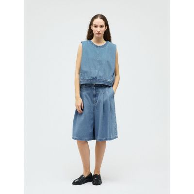 ＜mizuiro ind (Women)＞ｍｉｚｕｉｒｏ　ｉｎｄ　ハイウエストワイドハーフパンツ（ＢＬＥＡＣＨ）