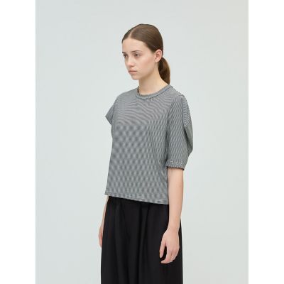 mizuiro ind ボーダードレープスリーブTシャツ