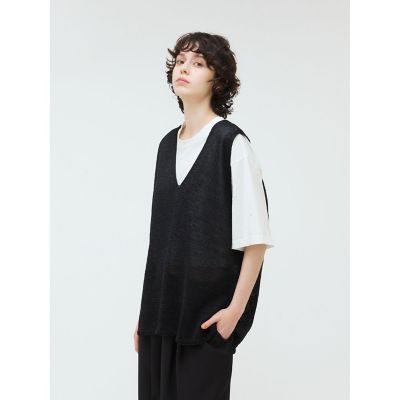 【mizuiro-ind】3-229416 ワイド Vネック長袖ニットセーター mizuiro ind ワイドVネックベスト | mizuiro ind