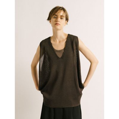 ★新品タグ付★★ミズイロインド ベージュ ダウンベスト ♥大人気品♥4万弱 mizuiro ind リネンライクVネックワイドベスト | mizuiro