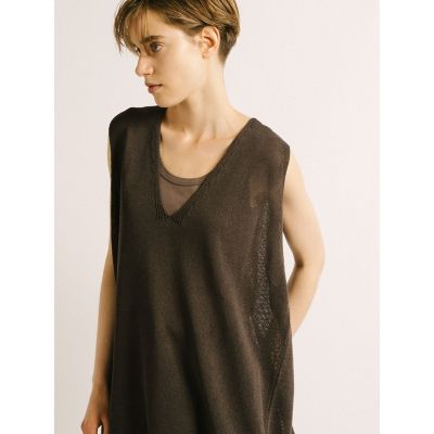 mizuiro ind リネンライクVネックワイドベスト | mizuiro