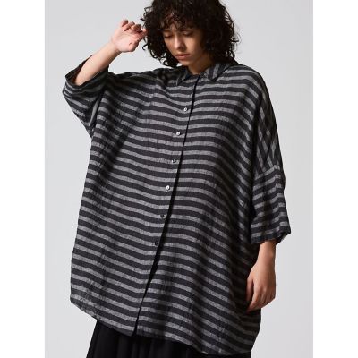 ｍｉｚｕｉｒｏ　ｉｎｄ　ボーダーリネンワイドシャツ