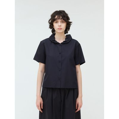 ＜mizuiro ind (Women)＞ｍｉｚｕｉｒｏ　ｉｎｄ　ギャザーカラーハーフスリーブシャツ