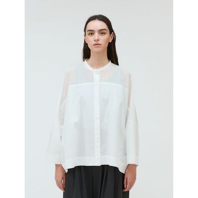 ＜mizuiro ind (Women)＞ｍｉｚｕｉｒｏ　ｉｎｄ　スタンドカラーシアーシャツ