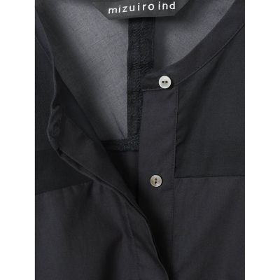 ミズイロインド スタンドカラー シアーシャツ 黒 ブラック ゆったり mizuiro ind スタンドカラーシアーシャツ | mizuiro