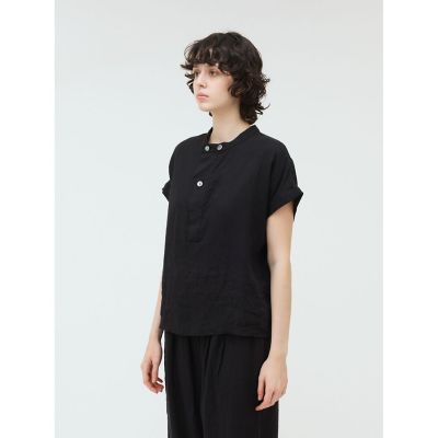 mizuiro ind リネンスタンドカラーシャツ | mizuiro