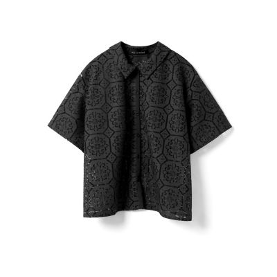 mizuiro ind タイルレースシャツ（ネイビー）新品・タグ付き mizuiro ind ギャザーカラーハーフスリーブシャツ｜ MARcourt