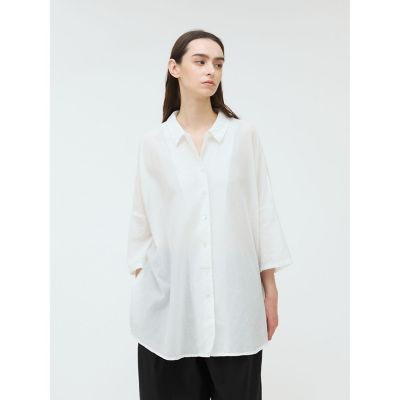 ＜mizuiro ind (Women)＞ｍｉｚｕｉｒｏ　ｉｎｄ　ハーフスリーブワイドチュニックシャツ
