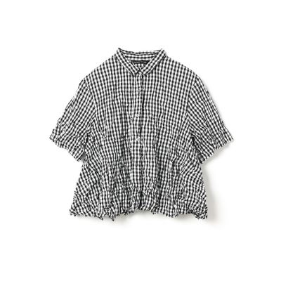 新品未使用mizuiro ind ワッシャープリーツフレアチェックシャツ 黒 F mizuiro ind ワッシャープリーツフレアチェックシャツ
