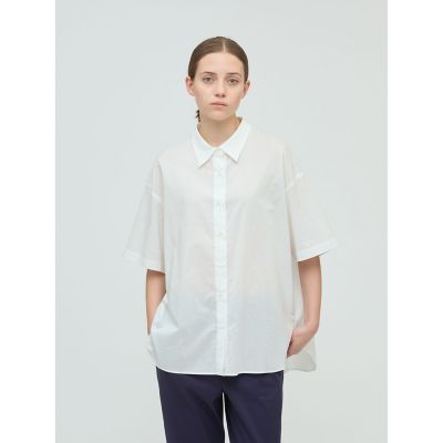 ＜mizuiro ind (Women)＞ｍｉｚｕｉｒｏ　ｉｎｄ　ハーフスリーブワイドシャツ