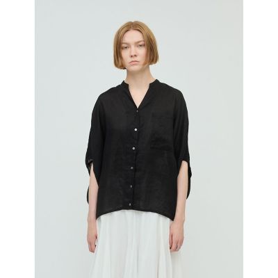 ＜mizuiro ind (Women)＞ｍｉｚｕｉｒｏ　ｉｎｄ　リネンスタンドカラーコクーンシャツ