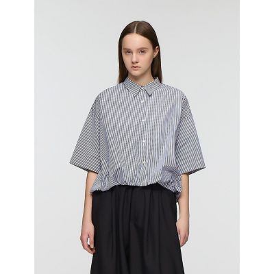 ＜mizuiro ind (Women)＞ｍｉｚｕｉｒｏ　ｉｎｄ　ストライプハーフスリーブバルーンシャツ