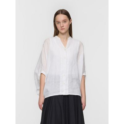 ＜mizuiro ind (Women)＞ｍｉｚｕｉｒｏ　ｉｎｄ　リネンスタンドカラーコクーンシャツ