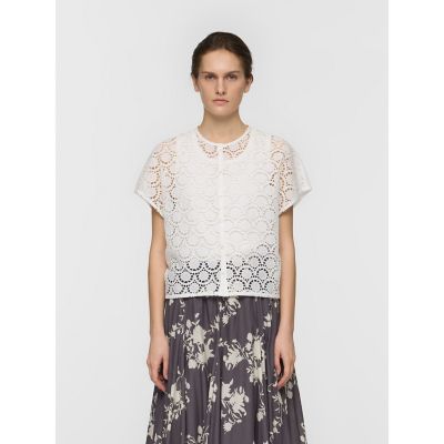 ＜mizuiro ind (Women)＞ｍｉｚｕｉｒｏ　ｉｎｄ　レースコンビクルーネックシャツ