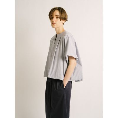 mizuiro ind ストライプノーカラーバルーンプルオーバー