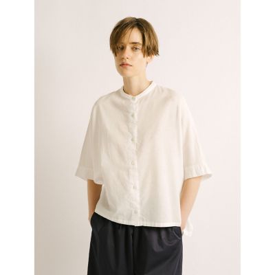 mizuiro ind コットンリネンスタンドカラーワイドシャツ