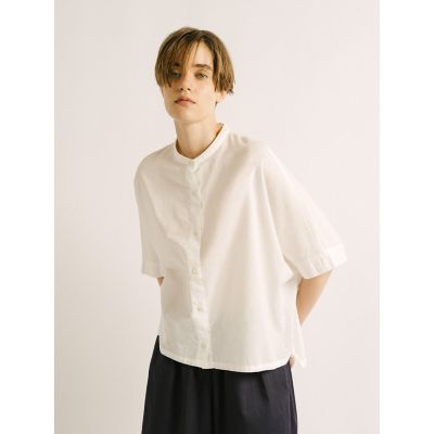 mizuiro ind コットンリネンスタンドカラーワイドシャツ