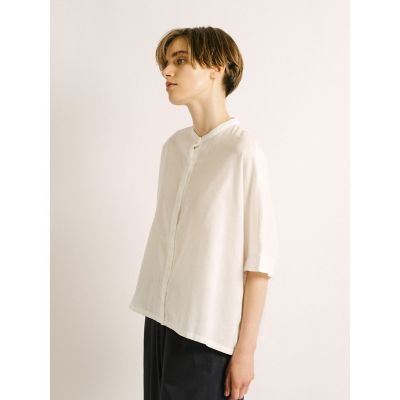 mizuiro ind コットンリネンスタンドカラーワイドシャツ
