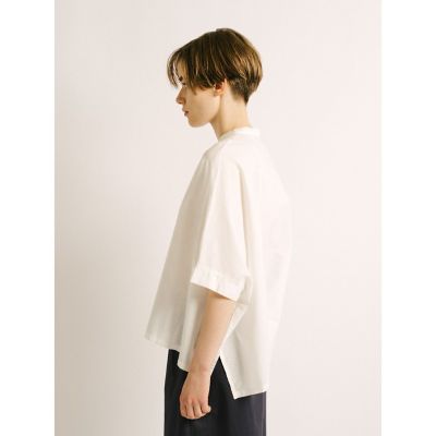 mizuiro ind コットンリネンスタンドカラーワイドシャツ