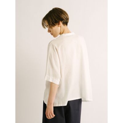 mizuiro ind コットンリネンスタンドカラーワイドシャツ
