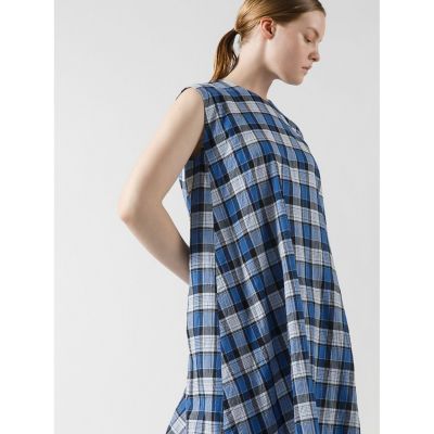 【美品】 mizuiro ind マドラスチェックフレアノースリーブワンピース mizuiro ind マドラスチェックフレアノースリーブワンピース