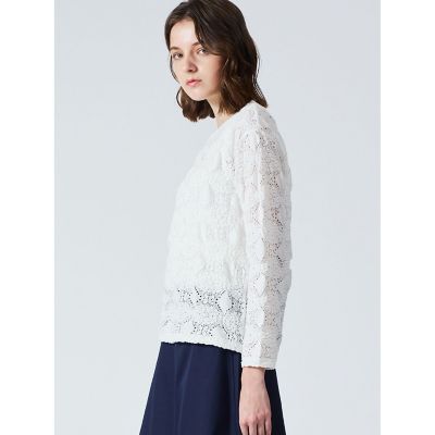 ｍｉｚｕｉｒｏ　ｉｎｄ　シアー柄編みクルーネックロングＴシャツ