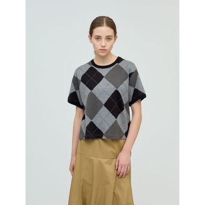 ＜mizuiro ind (Women)＞ｍｉｚｕｉｒｏ　ｉｎｄ　アーガイルプリントＴシャツ