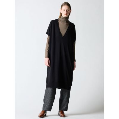 ＜mizuiro ind (Women)＞ｍｉｚｕｉｒｏ　ｉｎｄ　Ｖネックフレンチスリーブロングベスト