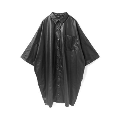 mizuiro ind (Women)/ミズイロインド mizuiro ind グロッシーワイドハーフスリーブシャツワンピース ブラック(99) ワンピース・ドレス【三越伊勢丹/公式】