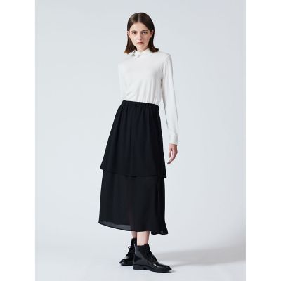 ＜mizuiro ind (Women)＞ｍｉｚｕｉｒｏ　ｉｎｄ　シアーギャザーダブルヘムスカート