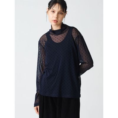 ＜mizuiro ind (Women)＞ｍｉｚｕｉｒｏ　ｉｎｄ　メッシュドットハイネックプルオーバー