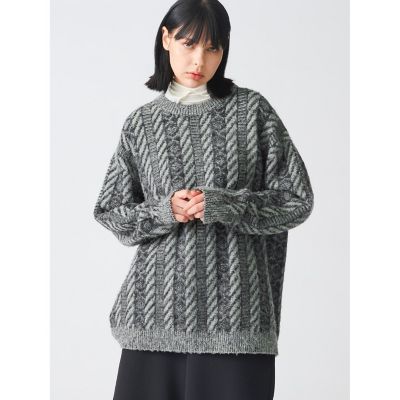 ＜mizuiro ind (Women)＞ｍｉｚｕｉｒｏ　ｉｎｄ　プレーティングステッチニットクルーネックプルオーバー