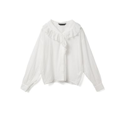 美品 ミズイロインド 2024ss フリルカラーシャツ 長袖 綿 白
