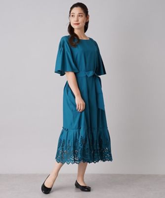 美品 (9) leilian レースワンピース 極美品 レリアン 9号 総レース カットワークレースワンピース