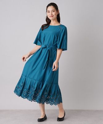 美品　レリアン　leilian 青 Vネック ワンピース 13+ 美品 レリアン leilian 青 Vネック ワンピース 13+（同梱不可