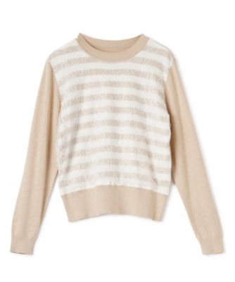 ＜Leilian (Women)＞ボーダー×レース長袖ニット