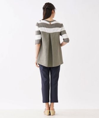 5分袖ボーダー切り替えニットチュニック【LE TRICOT