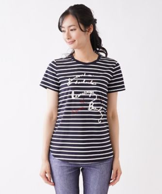 コード刺繍入りボーダーＴシャツ